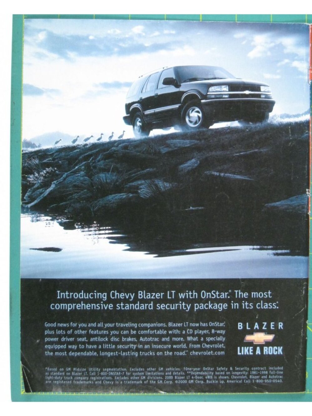 Print Ad Chevrolet Blazer LT OnStar Standard Safety SUV 2000 Advertisement